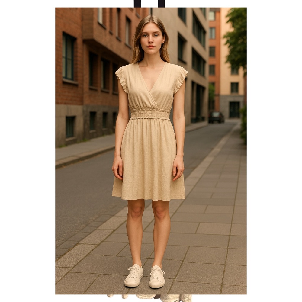 Monteau Cream V-Neck Flutter Sleeve Mini Dress, ptp 16